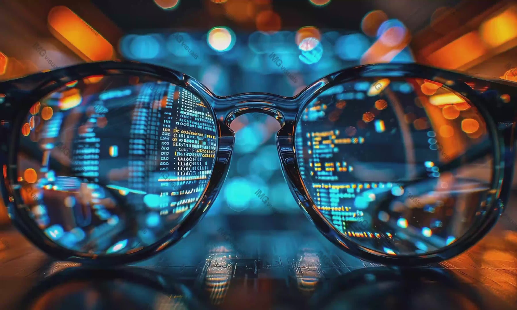 Eyeglasses reflecting complex code and data patterns video animation, ai generated. High-tech futuristic theme. Glasses animated footage HD clip seamless motion graphics. Data visualization concept