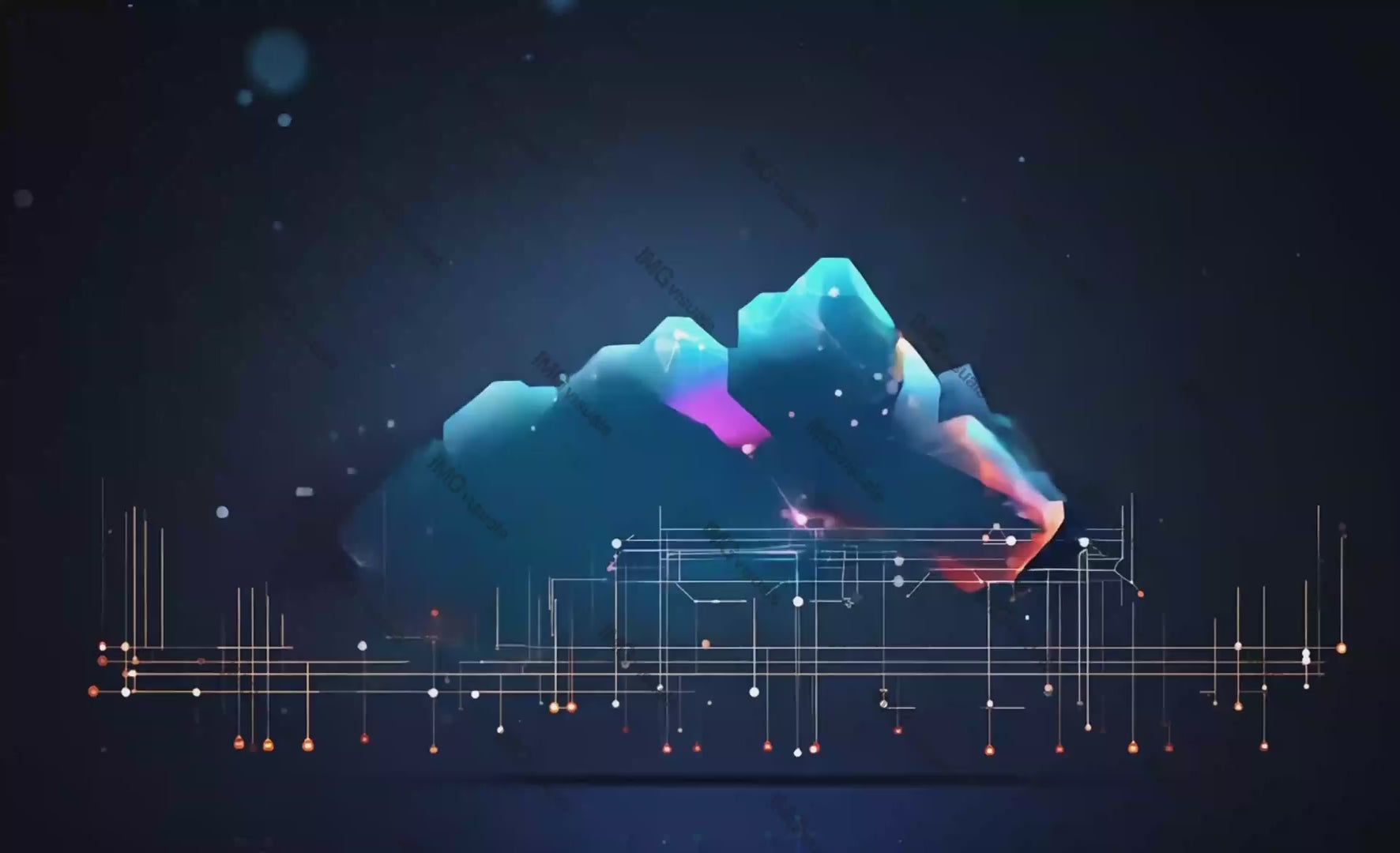 Multicolor cloud interconnected by glowing digital nodes video animation, ai generated. Internet of things. Abstract polygonal animated footage HD clip motion graphics. Digital transformation concept