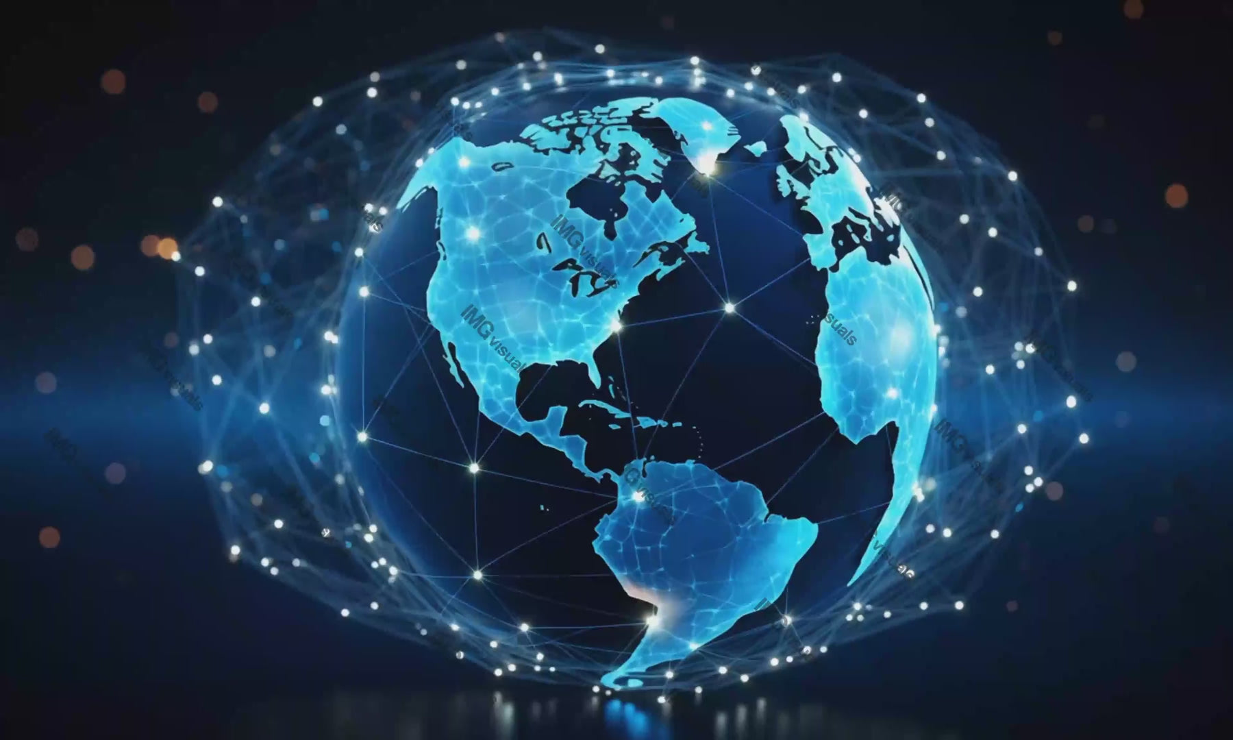 Digital globe with luminous continents video animation, ai generated. Highlighting global networks. Connectivity grid animated footage HD clip seamless motion graphics. Planetary tech concept