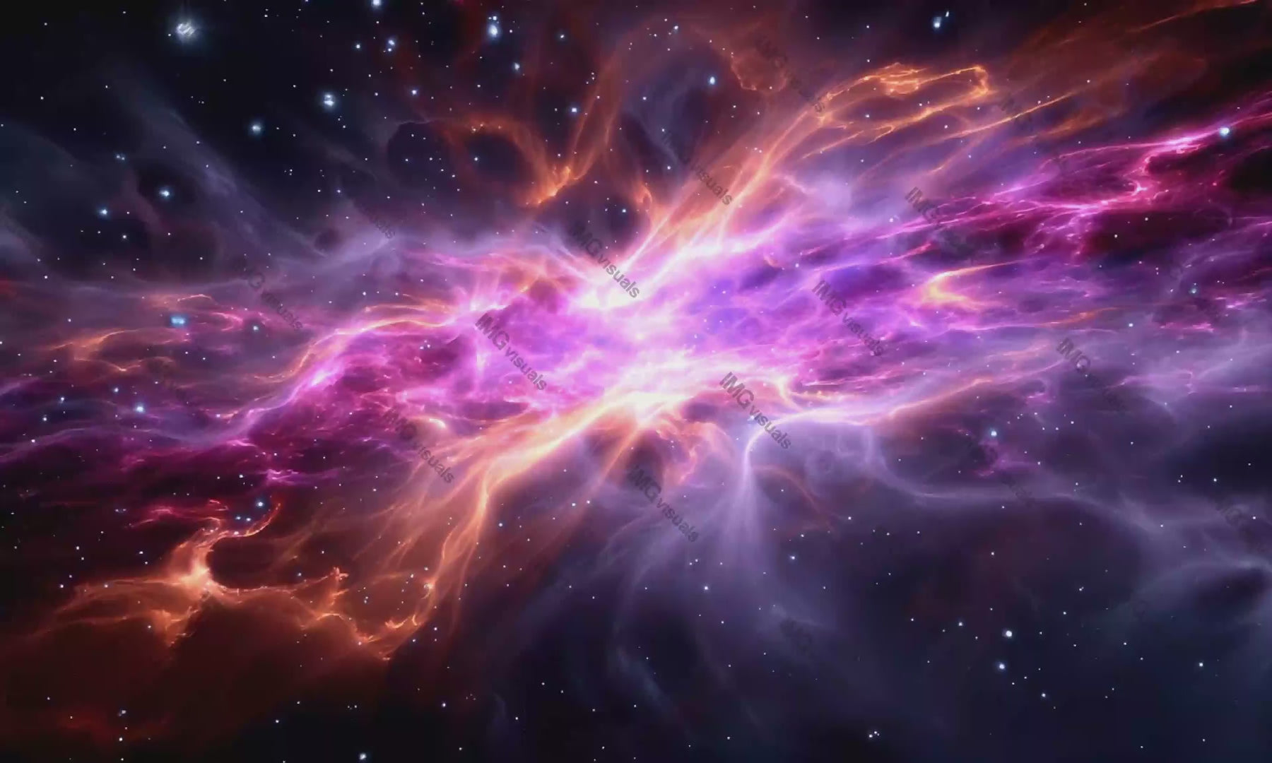 Radiant nebula explosion video animation, ai generated. Swirling gas clouds and distant stars scattered across dark cosmic expanse animated footage HD clip seamless motion graphics. Outerspace concept