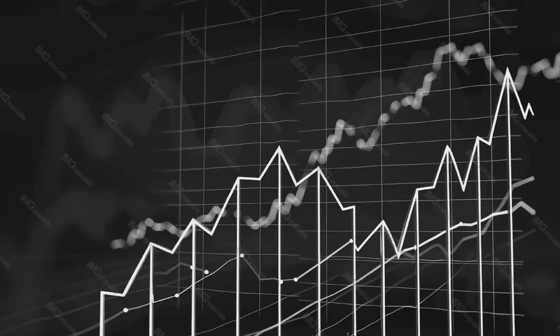 Monochromatic line graph with sharp peaks and valleys video animation, ai generated. Financial analytical data trends animated footage HD clip seamless motion graphics. Data visualization concept