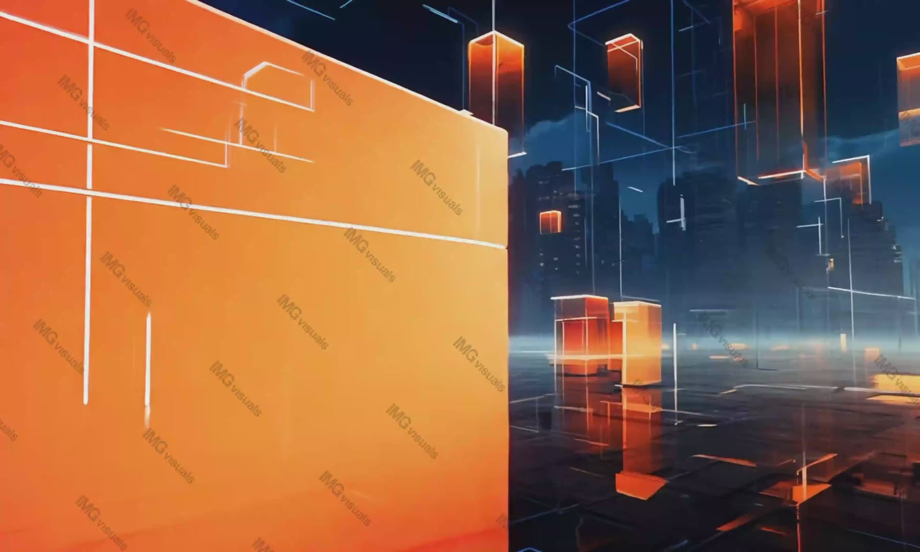Two silhouettes walk through city geometric blueprint video animation, ai generated. Future paths aspirations couple animated footage HD clip seamless motion graphics. Technology architecture concept
