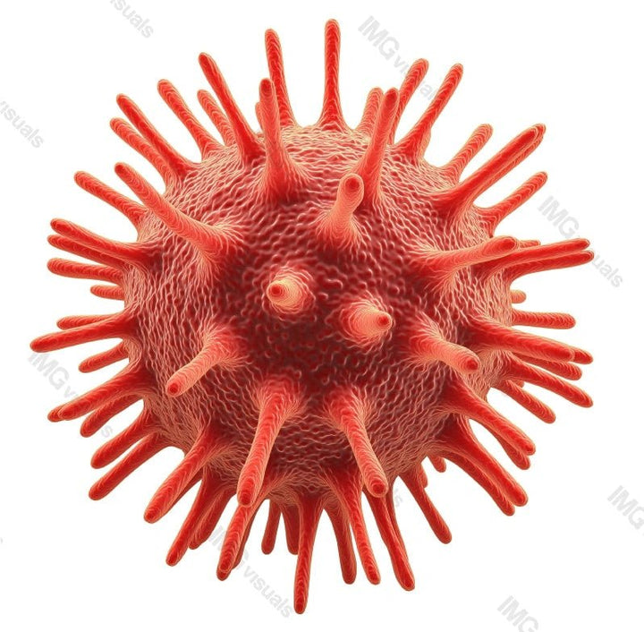 Red spiky virus transparent image, ai generated. Viral infection, pandemics, microbiology isolated cutout 3d render. Disease outbreak. Pathogen. Spike protein cut out clipart design element png
