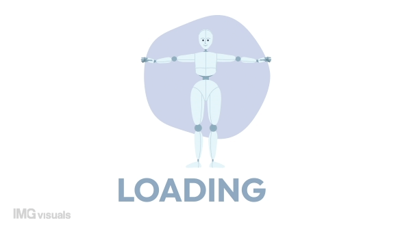 Animated robot dance loader. Artificial system. Flash message 4K video footage. Color isolated loading wait-animation progress indicator with alpha channel transparency for web design, social media
