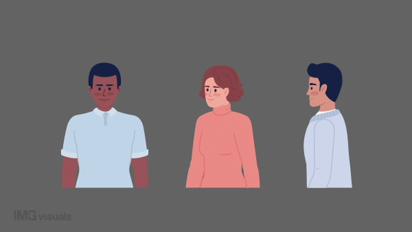 Animated facial recognition system. Verifying citizens faces on streets. Flat characters animation white background with alpha channel transparency. Color cartoon style 4K video footage