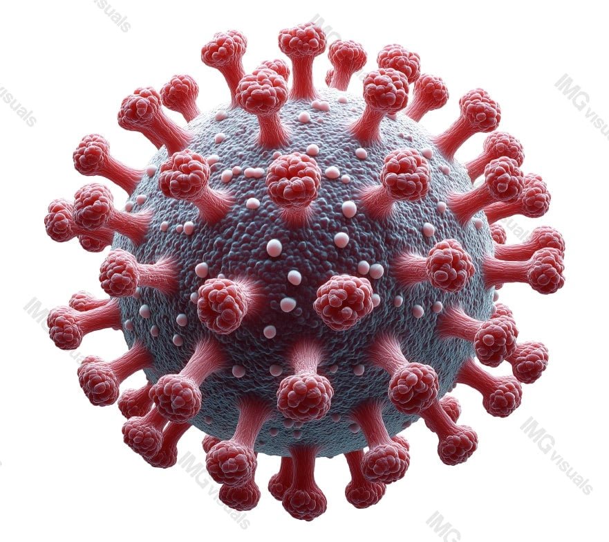 Scientifically detailed visualization of virus with spike proteins transparent image, ai generated. Pandemic outbreak isolated cutout 3d render. Viral anatomy cut out clipart design element png