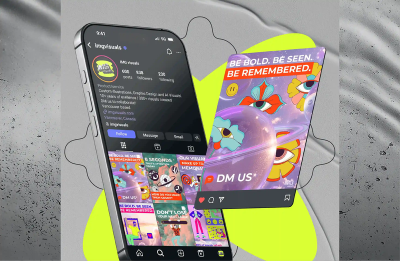 Instagram profile and social media post templates with bold 3D illustrations, by IMG Visuals