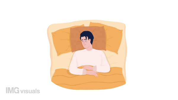 Animated sleeping male character. Nap on back in relaxed position. Full body flat person on white background with alpha channel transparency. Colorful cartoon style HD video footage for animation