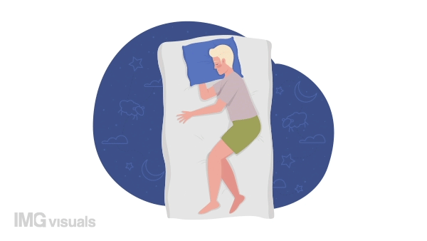 Animated isolated man sleeps on side. Looped flat 2D character HD video footage. Relaxed nap colorful animation on white background with alpha channel transparency for website, social media