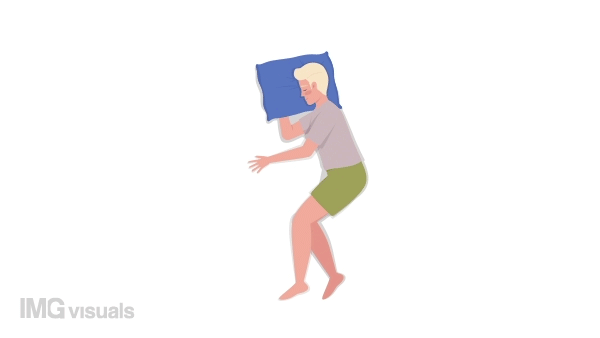 Animated night resting character. Man sleep on side. Relaxed nap. Full body flat person on white background with alpha channel transparency. Colorful cartoon style HD video footage for animation