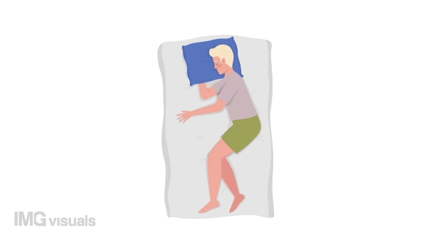 Animated sleeping on side character. Relaxed rest at nighttime. Full body flat person on white background with alpha channel transparency. Colorful cartoon style HD video footage for animation
