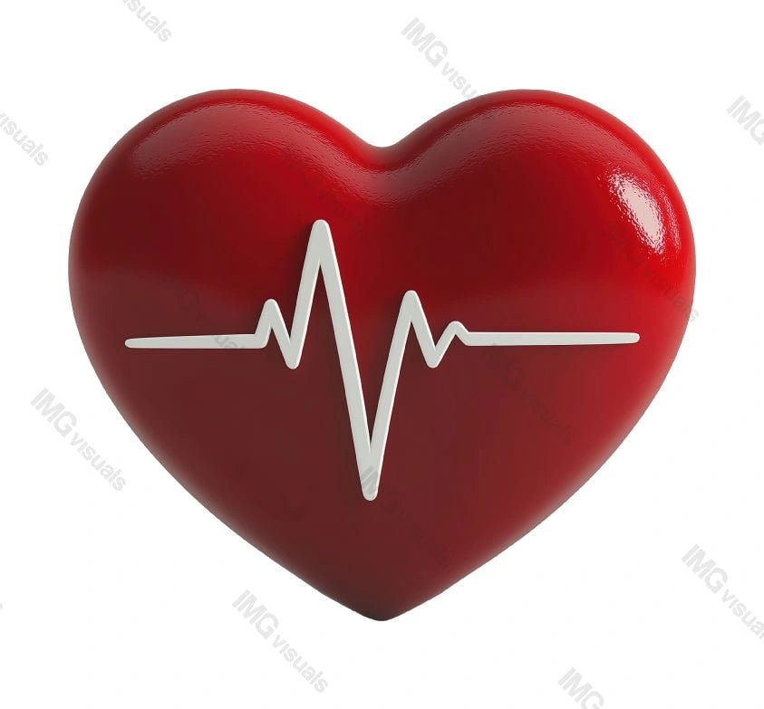 Smooth red heart with white heartbeat wave transparent image, ai generated. ECG rhythm isolated cutout 3d render. Heart health, fitness, cardiovascular wellbeing cut out clipart design element png