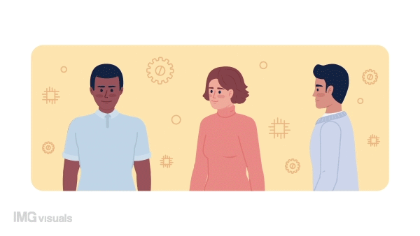 Animated face recognition technology. Street-level surveillance system. 2D cartoon flat characters 4K video footage on white with alpha channel transparency. Concept animation for web design