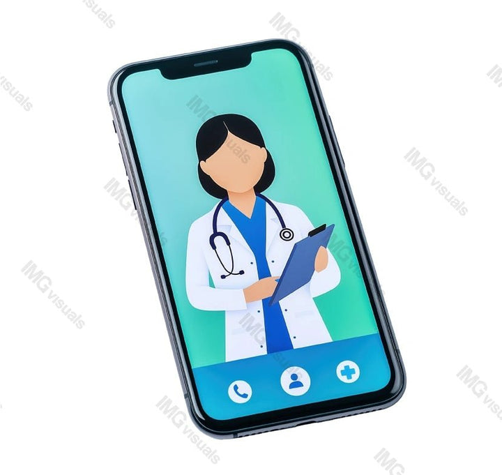 Telehealth app interface with female doctor image isolated transparent, ai generated. Mobile health. Online therapy smartphone appointment cut out photo png. Digital healthcare cutout photography