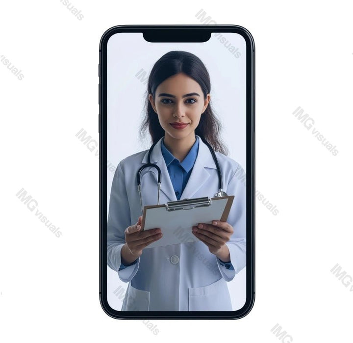Virtual medical appointment with doctor smartphone image isolated transparent, ai generated. Female physician video healthcare cut out photo png. Modern telehealth services cutout photography