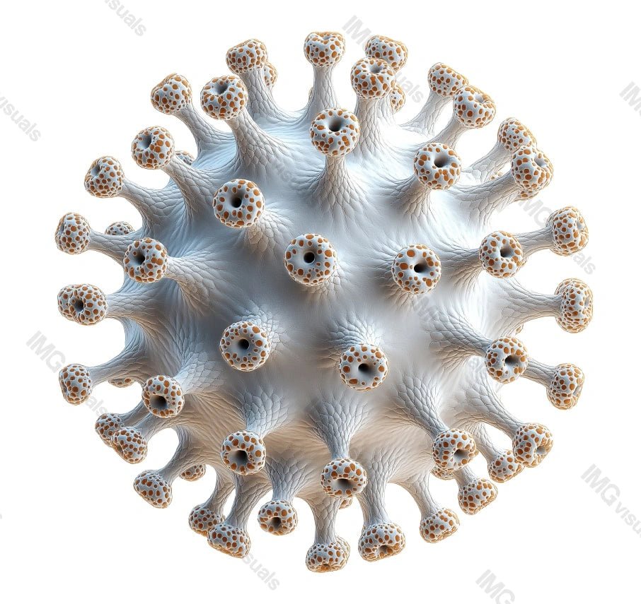 White spiky virus disease transmission transparent image, ai generated. Infectious microbe isolated cutout 3d render. Health risk pathogen, biological hazard cut out clipart design element png