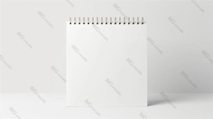 White spiral-bound planner mockup displayed upright on white surface, ai generated. Blank page template advertising image. Displaying important notes. Planning tool mock up product photorealistic