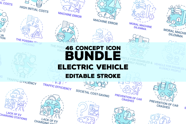 EV introduction round concept icons bundle. Future car technologies presentation abstract idea thin line color illustrations. Vector isolated outline drawings. Environmental benefits.