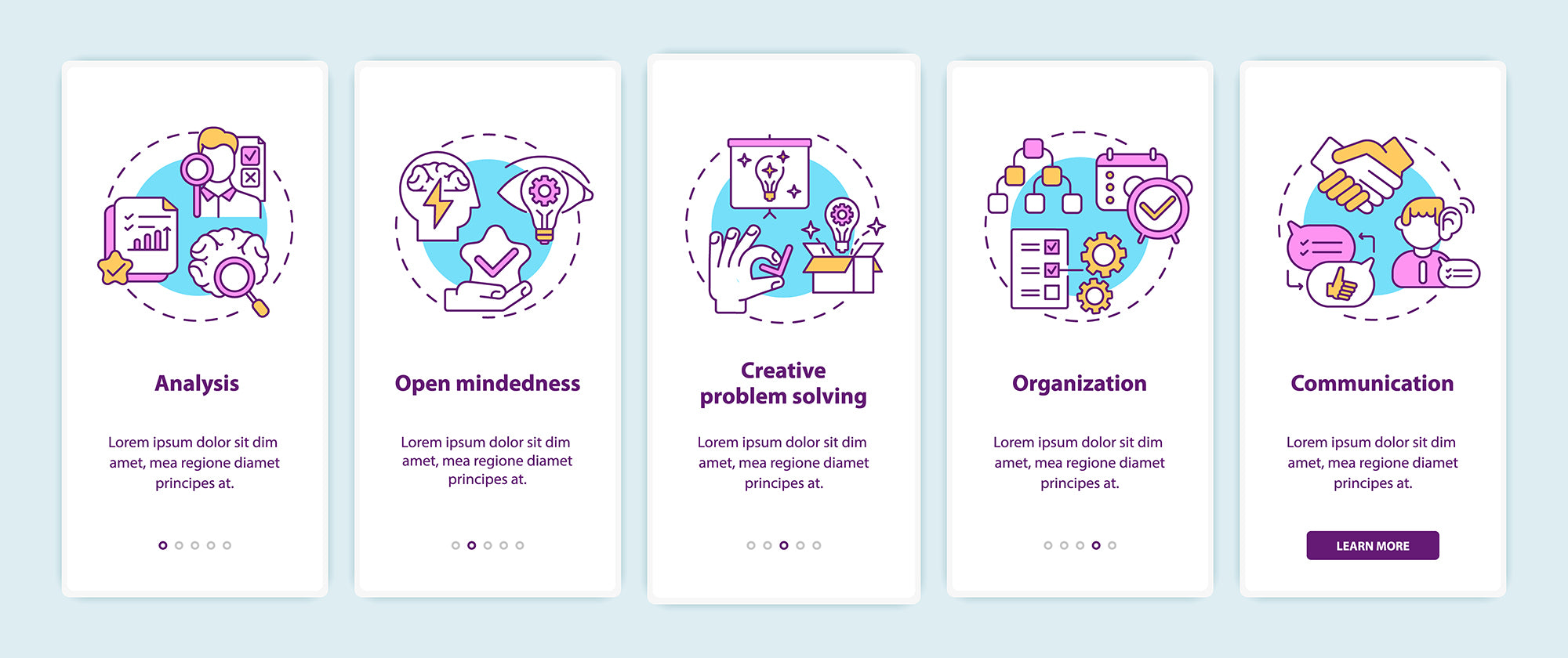 Thinking and creativity onboarding mobile app page screen bundle