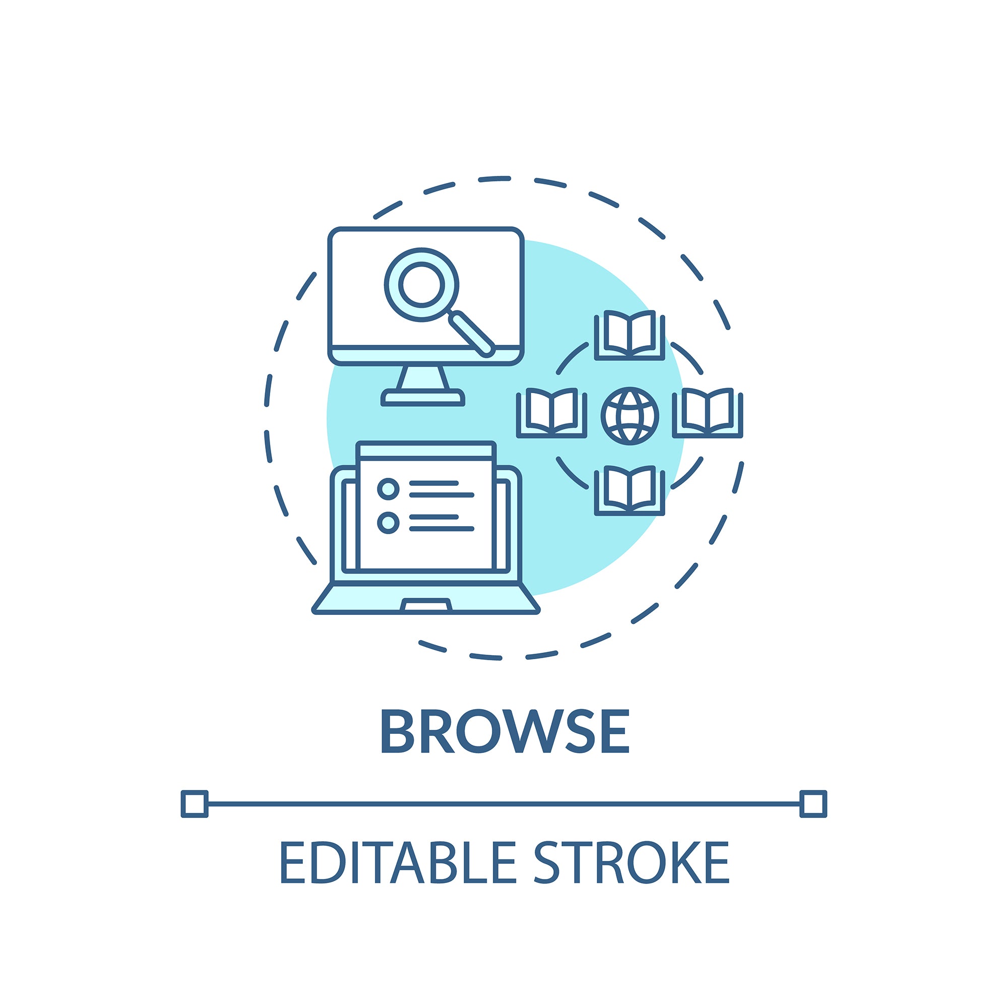 Online library concept icons bundle