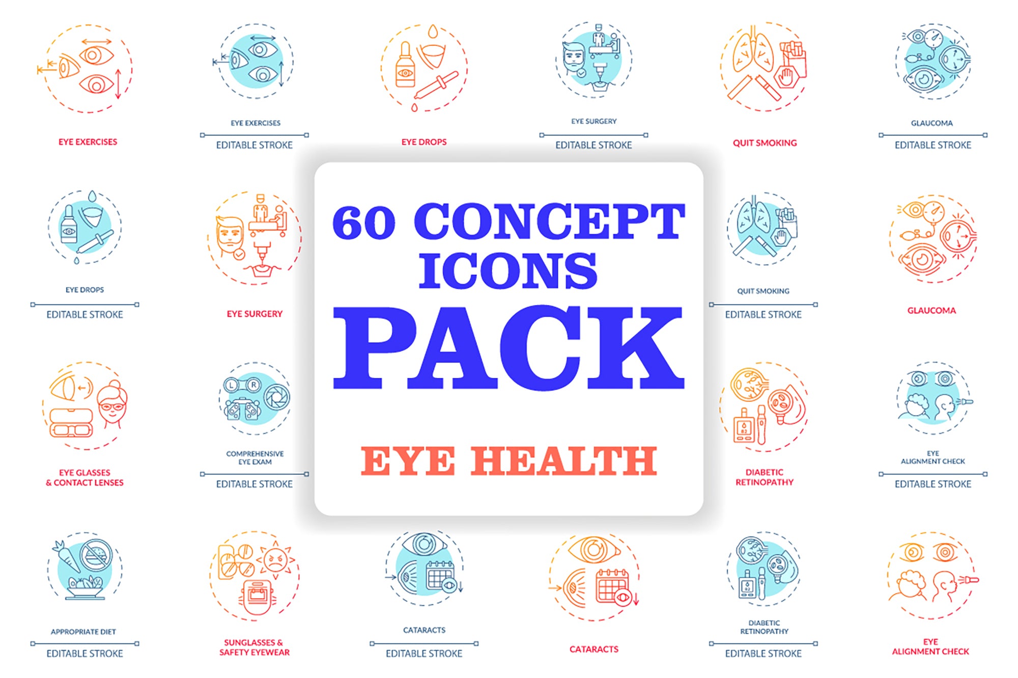 Eye health concept icons bundle
