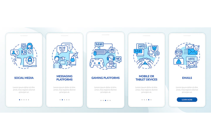 Cyberbullying sources onboarding mobile app page bundle