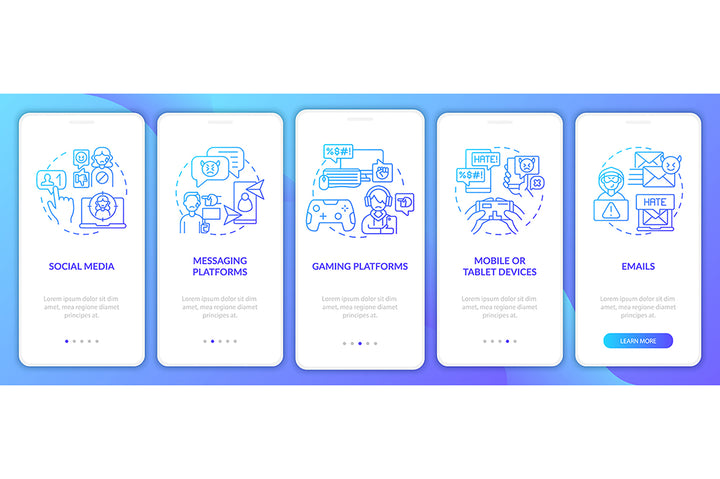 Cyberbullying sources onboarding mobile app page bundle