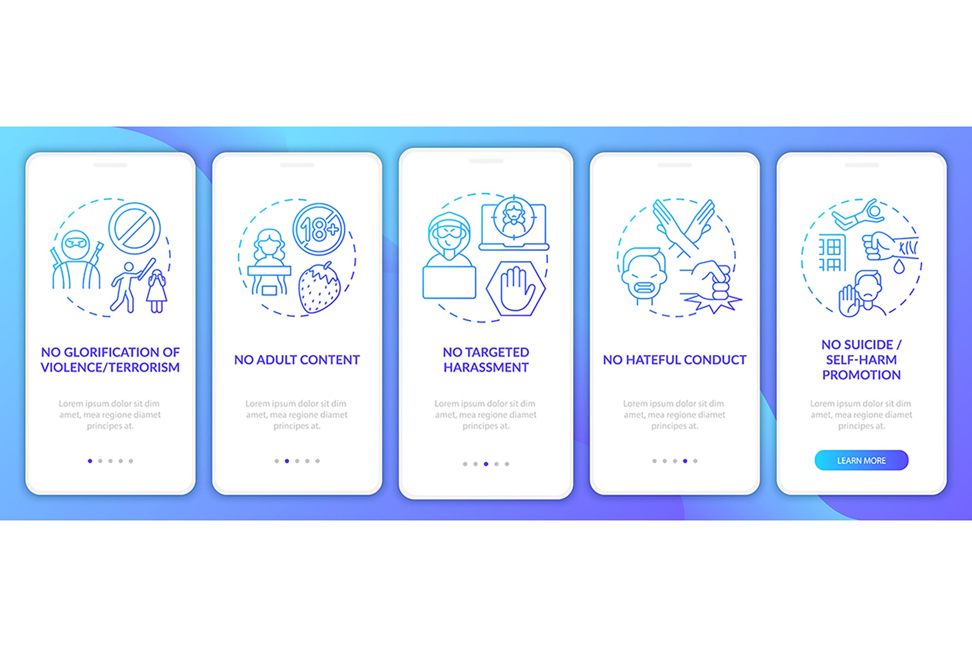 Cyberbullying sources onboarding mobile app page bundle