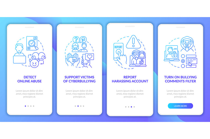 Cyberbullying sources onboarding mobile app page bundle