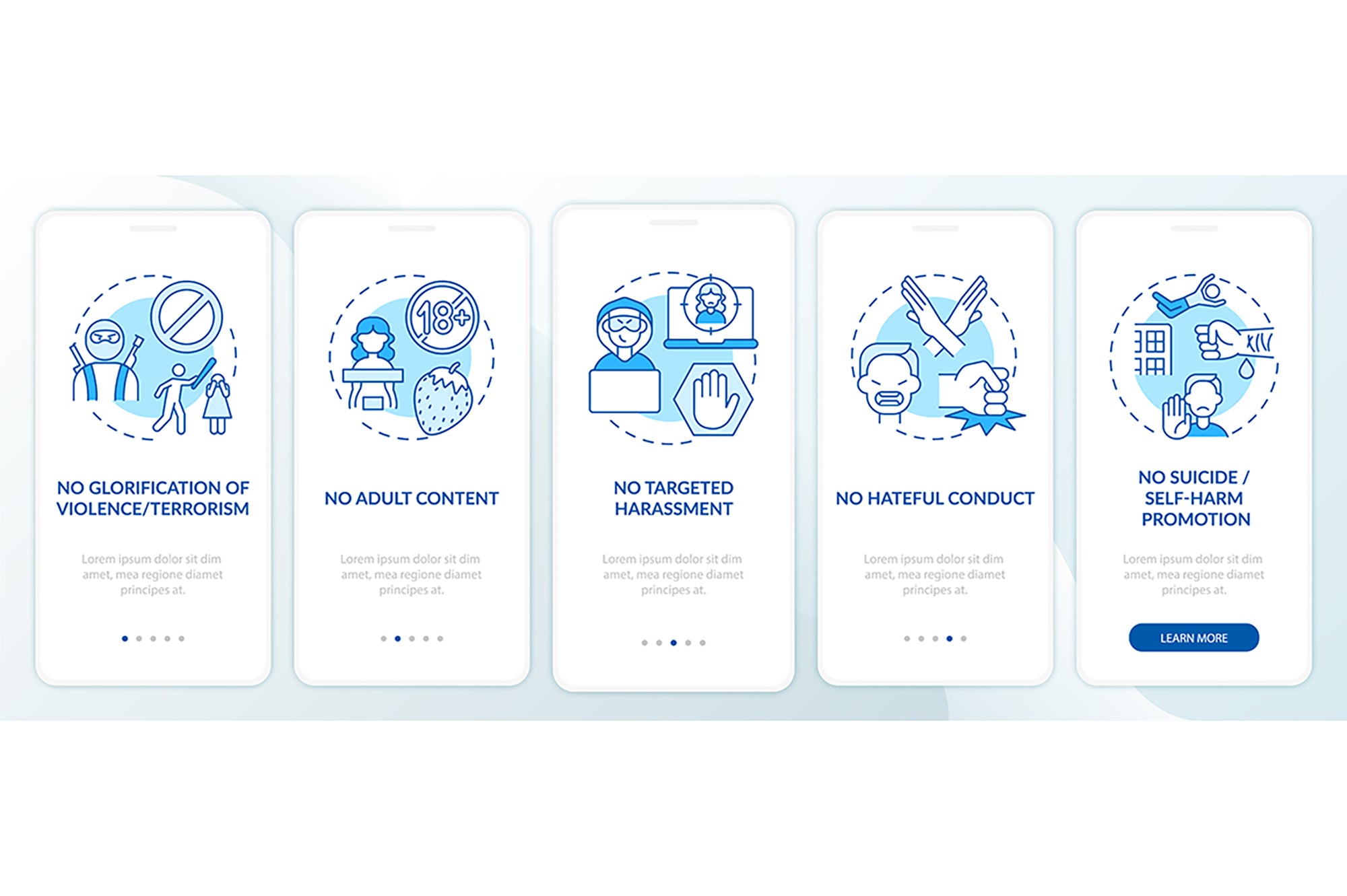Cyberbullying sources onboarding mobile app page bundle