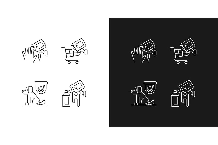Surveillance and security systems linear icons set for dark and light mode