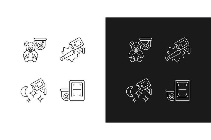 Surveillance and security systems linear icons set for dark and light mode