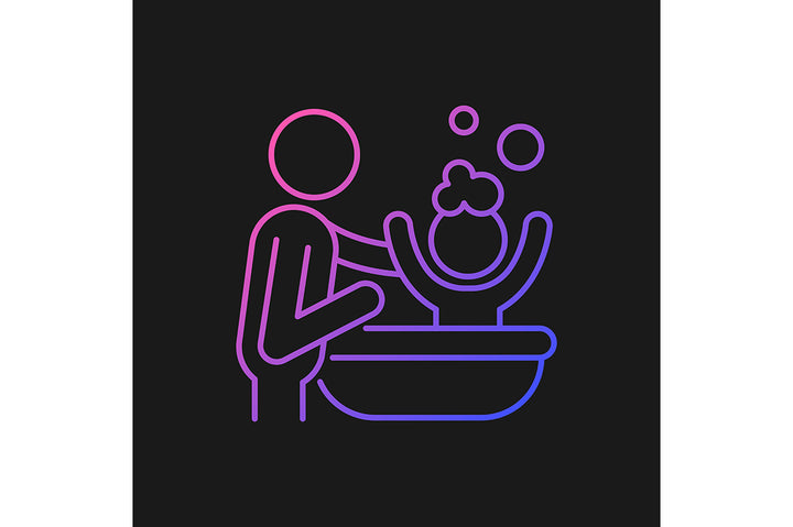 Parent and child interaction gradient icons set for dark and light mode