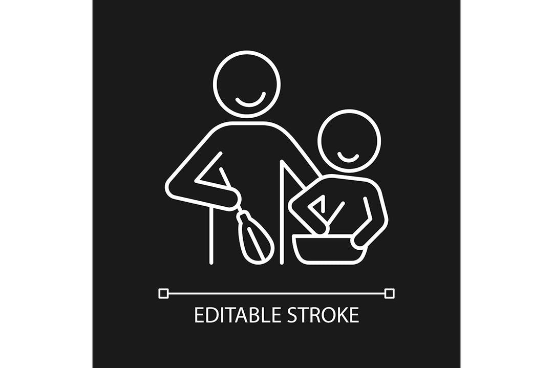 Parent and child interaction linear icons set for dark and light mode