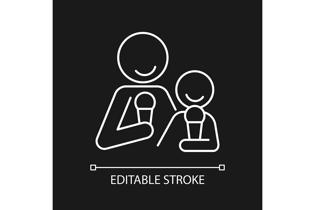 Parent and child interaction linear icons set for dark and light mode