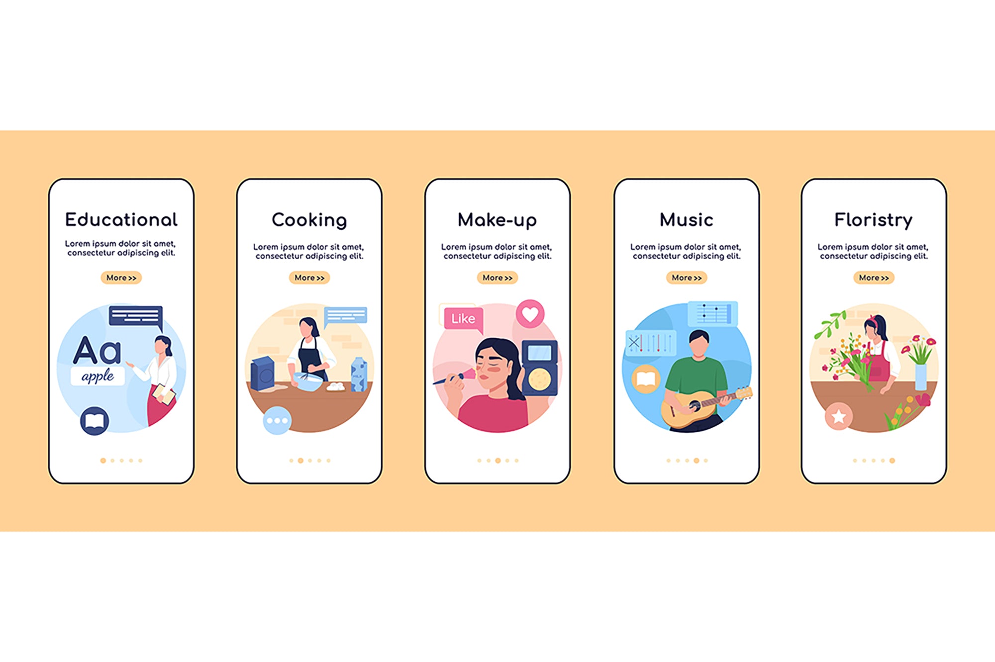 Online classes onboarding mobile app screen flat vector templates