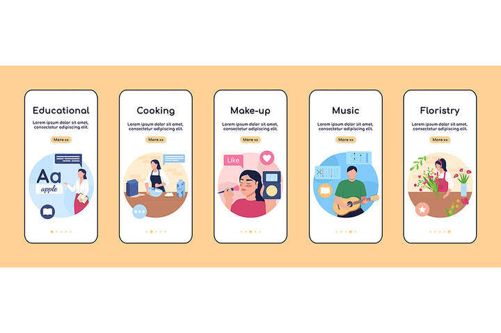 Online classes onboarding mobile app screen flat vector templates