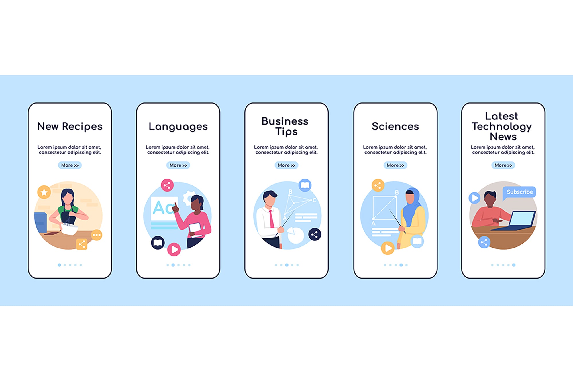 Online classes onboarding mobile app screen flat vector templates