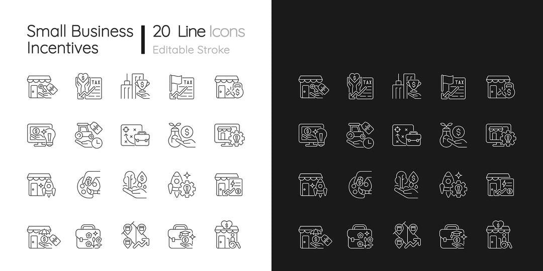 Small business incentives linear icons set for dark and light mode