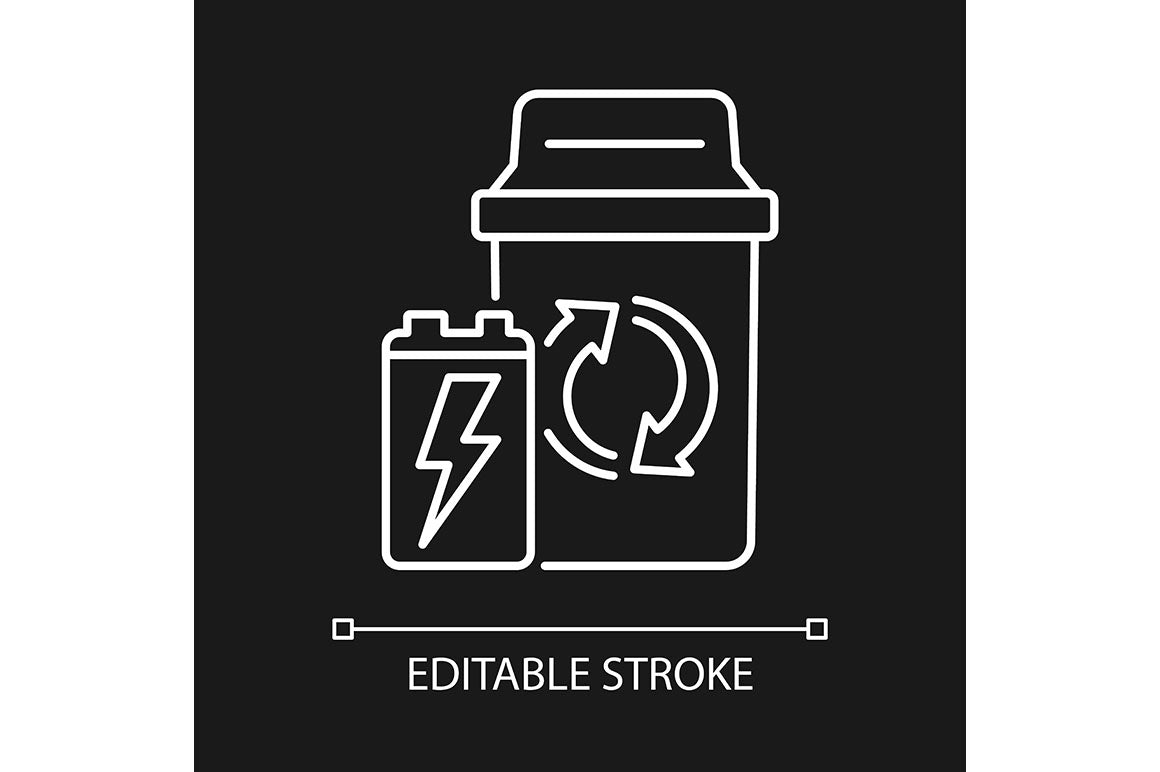 Battery recycling linear icons set