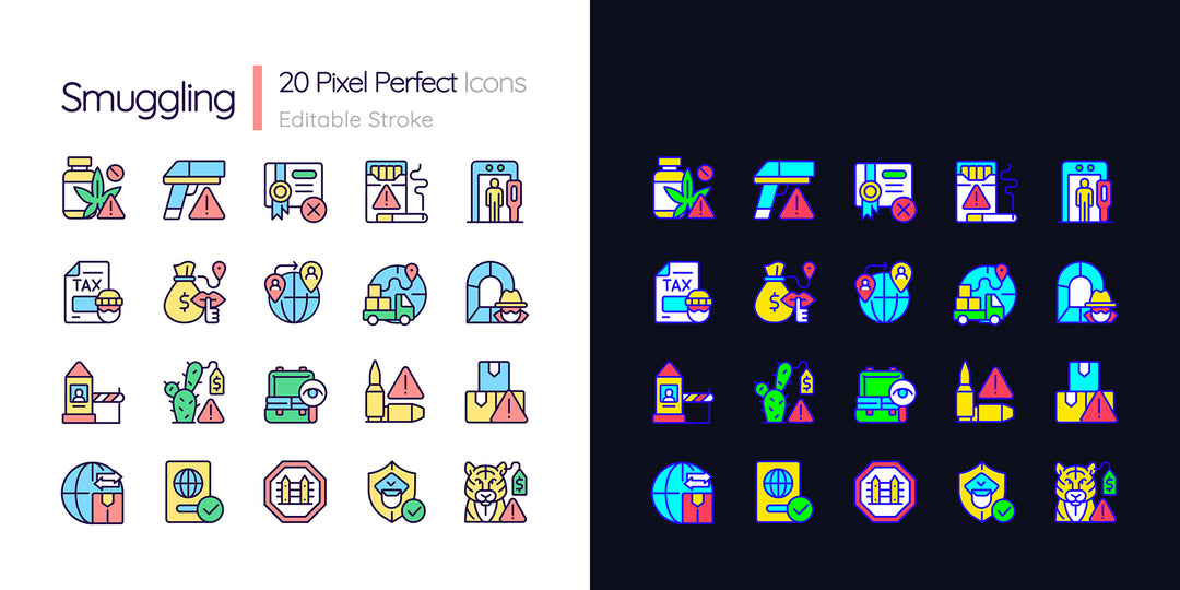 Smuggling light and dark theme RGB color icons set
