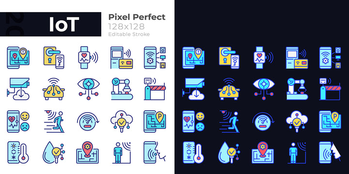 IoT pixel perfect light and dark theme color icons set