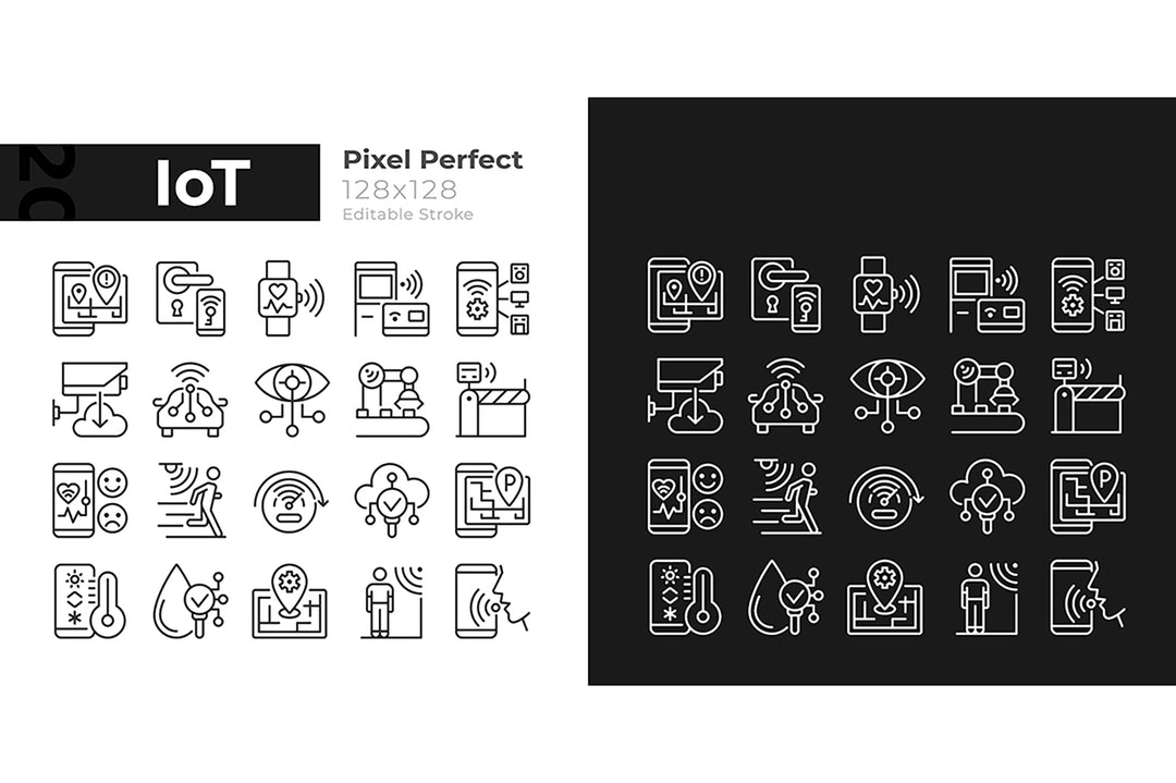 IoT pixel perfect light and dark theme color icons set