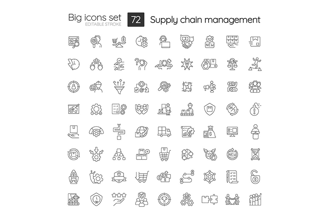 Supply chain management linear icons set