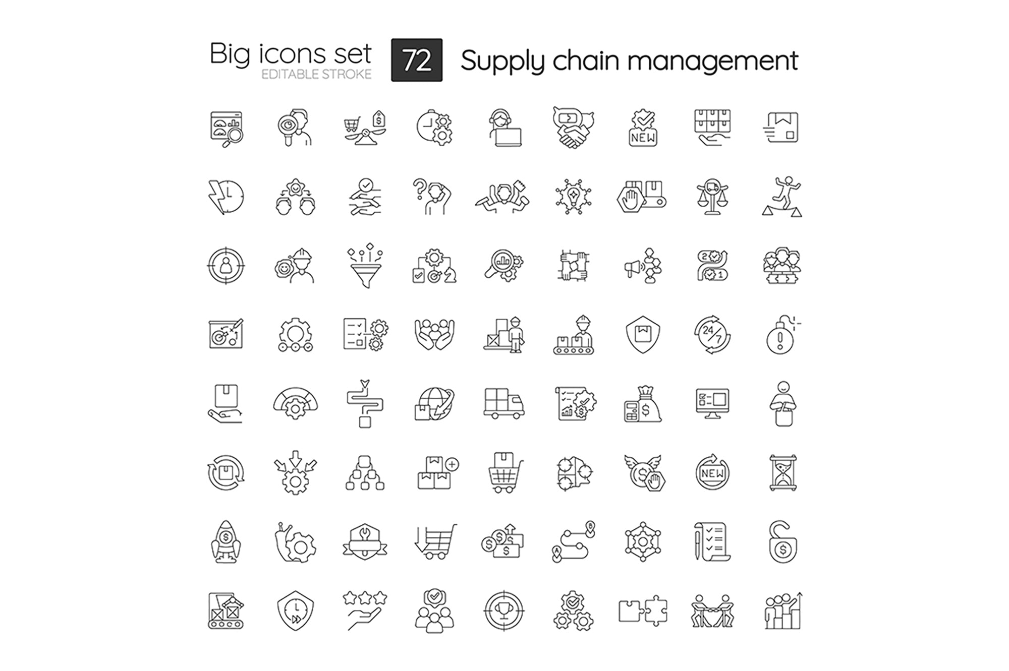 Supply chain management linear icons set