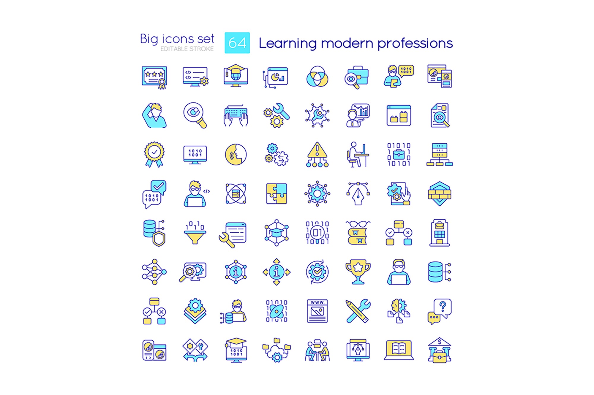 Learning modern professions RGB color icons set