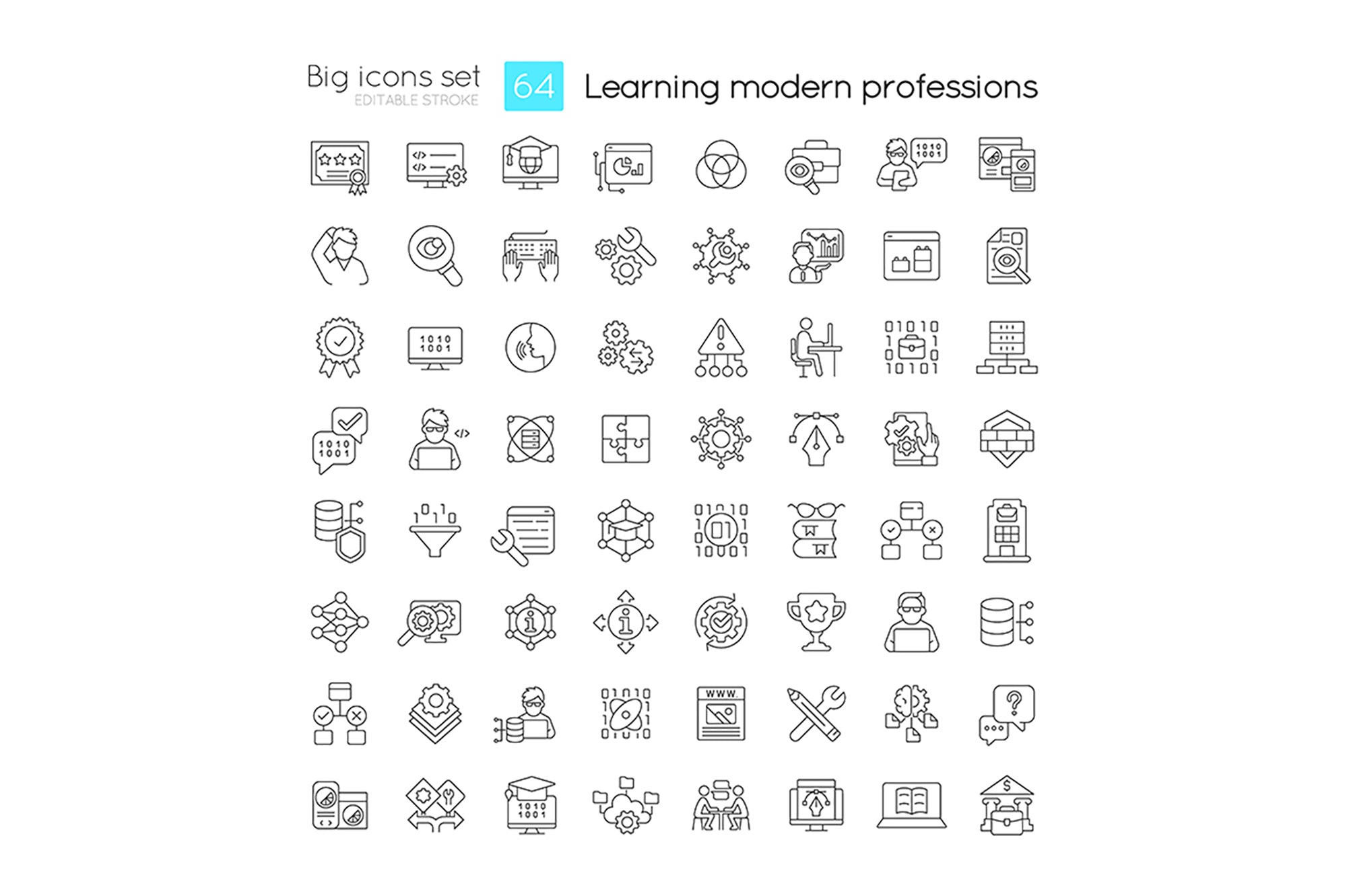 Learning modern professions linear icons set
