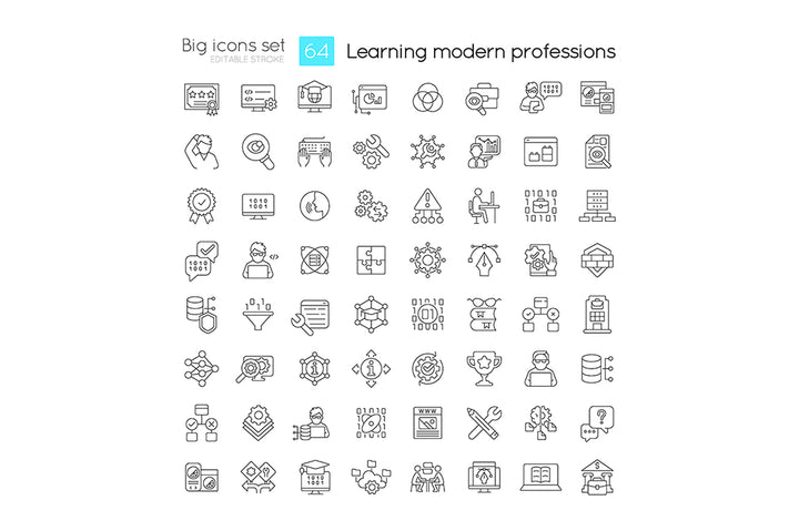 Learning modern professions linear icons set