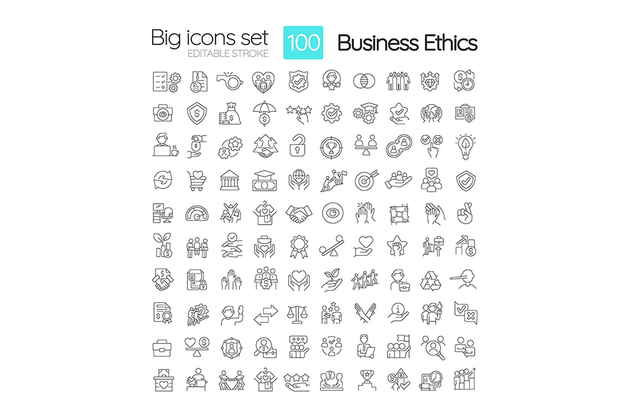 Organizational ethics linear icons set