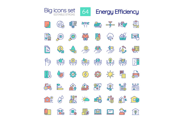 Energy efficiency RGB color icons set